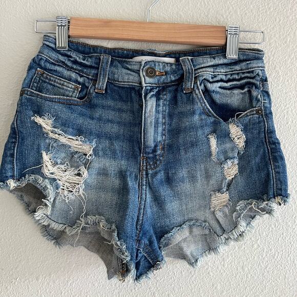 Distressed Blue Denim Shorts - Picture 1 of 7